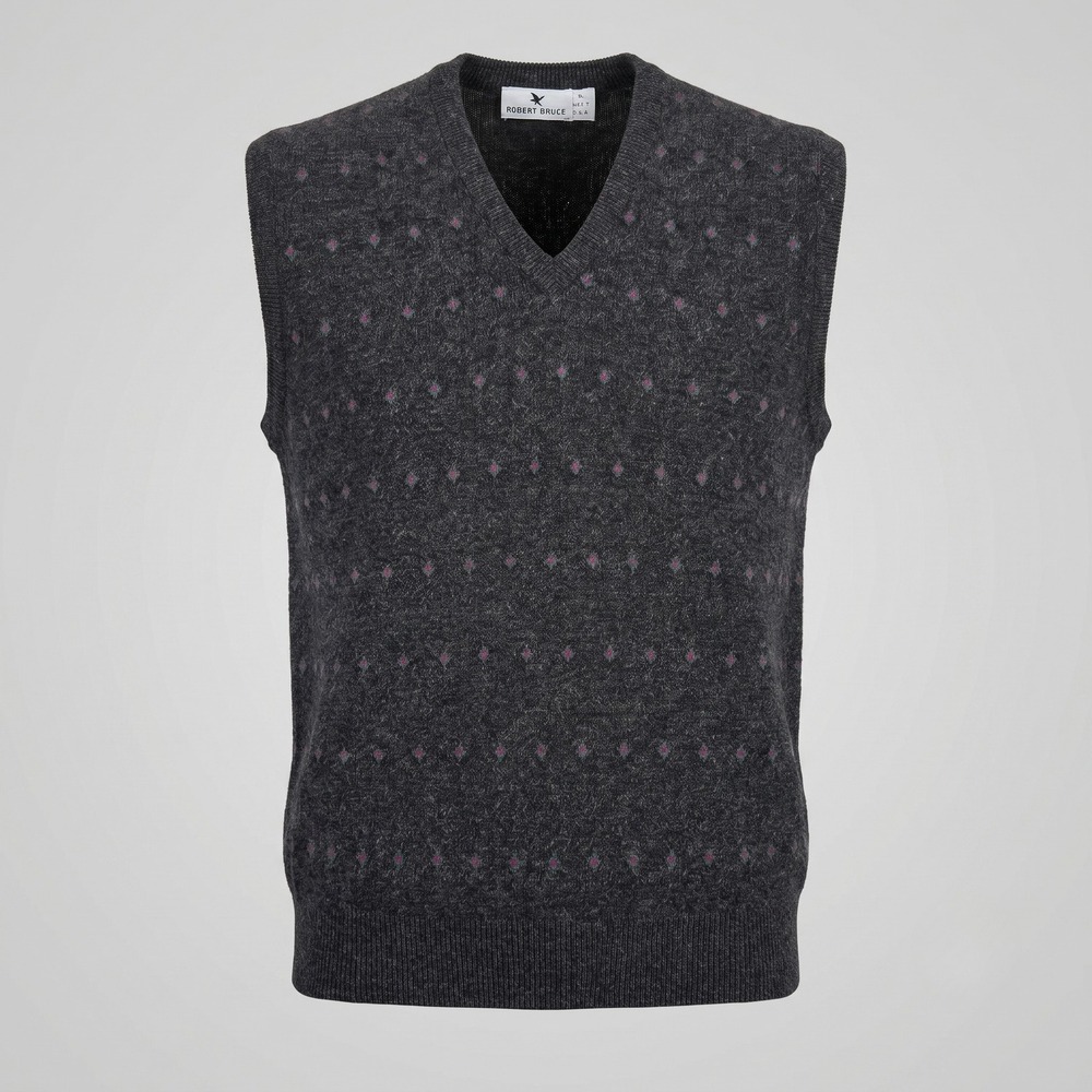 Robert Bruce Mens XL Gray Sweater Vest V-Neck Geometric Orlon Acrylic Vintage
